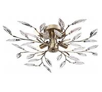 Modern Birch 4 Light Semi Flush Antique Brass Ceiling Light with Clear Leaves by Happy Homewares