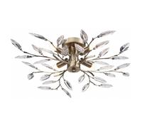 Happy Homewares Modern Birch 4 Light Semi Flush Antique Brass Ceiling Light with Clear Leaves