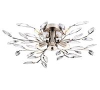 Modern Birch 4 Light Semi Flush Satin Chrome Ceiling Light with Clear Leaves by Happy Homewares