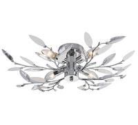 Modern Birch Semi Flush Ceiling Light with Clear & White Leaves Happy Homewares Silver One Size