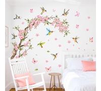 Modern Bird Butterfly Tree Branch Wall Sticker Removable PVC Decal Pink 30x90cm 2 Pack Nature Decor Enhance Living Room Bedroom Study Home Easy Application Minimalist Style
