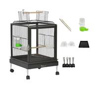 Modern Bird Cage Rolling Flight Cage with Play Top and Rolling Stand Panorama Bird Aviary Large Wrought Iron Parakeet Cage(Nero)