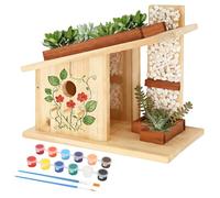 Modern Birdhouse Woodworking Kit, Natural Cedar Wooden Birdhouses for Outdoors with Paint Set, Creative DIY Birdhouse Gift for Adults, Build Your Own Bird House Kit