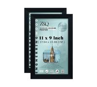 Modern Black 11 x 9 Inch (2 Pack) Poster Frame Crystal Clear Aclyic Front Picture Photo Frame 9x11 Inch MDF Backing With Both Ways Hanging Hooks - Home Office Use