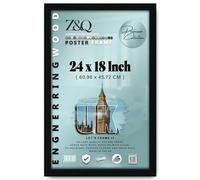 Modern Black 18 x 24 Inch Poster Frame Crystal Clear Aclyic Front Picture Photo Frame 24x18 Inch MDF Backing With Both Ways Hanging Hooks - Home Office Use