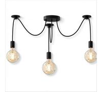 Modern Black 3 Head Spider Pendant Light Industrial Multi Drop Ceiling Lamp | 12cm Ceiling Rose & 1m Adjustable Hanging Flex Cords | Fitting with Bulbs | for Kitchen Dining Room Living Spaces Bed Room