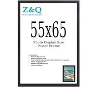 Modern Black 55 x 65 cm Poster Frame Crystal Clear Aclyic Front Picture Photo Frame 65x55cm MDF Backing With Both Ways Hanging Hooks - Home Office Use