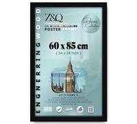 Modern Black 85 x 60 cm Poster Frame Crystal Clear Aclyic Front Picture Photo Frame 60x85 cm MDF Backing With Both Ways Hanging Hooks - Home Office Use
