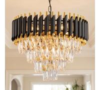 Modern black and gold chandelier crystal chandelier flush mount chandelier chandeliers for dining room entryway chandelier for foyer light fixture for bedroom living room kitchen W50cm 7-Light E14