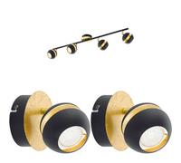 Quad Ceiling Light & 2x Matching Wall Lights Black & Gold Adjustable Trendy