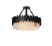 Modern Black and Gold Round Crystal Chandelier Lighting Compatible with Living Room Kitchen Island Villa Retro Oval Indoor LED Fixtures Pendant Lighting Ceiling(Warm Light,Dia72cm)