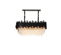 Modern Black and Gold Round Crystal Chandelier Lighting Compatible with Living Room Kitchen Island Villa Retro Oval Indoor LED Fixtures Pendant Lighting Ceiling(Cold Light,L66cm)