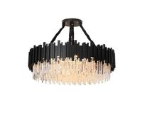 Modern Black and Gold Round Crystal Chandelier Lighting Compatible with Living Room Kitchen Island Villa Retro Oval Indoor LED Fixtures Pendant Lighting Ceiling(Warm Light,Dia92cm)