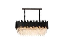 Modern Black and Gold Round Crystal Chandelier Lighting Compatible with Living Room Kitchen Island Villa Retro Oval Indoor LED Fixtures Pendant Lighting Ceiling(Warm Light,L80cm)