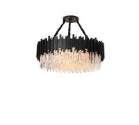 Modern Black and Gold Round Crystal Chandelier Lighting Compatible with Living Room Kitchen Island Villa Retro Oval Indoor LED Fixtures Pendant Lighting Ceiling(Cold Light,Dia55cm)