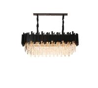 Modern Black and Gold Round Crystal Chandelier Lighting Compatible with Living Room Kitchen Island Villa Retro Oval Indoor LED Fixtures Pendant Lighting Ceiling(Cold Light,L90cm)