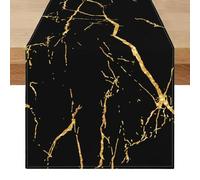 Modern Black and Gold Table Runner Linen Table Runner 40 x 100 cm Spring Summer Marble Golden Textured Vintage Decoration for Dining Room, Kitchen, Farm, Wedding, Coffee