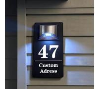 Modern Black And White Personalized House Number Solar Outdoor Light Sign, Acrylic Address Plaque, Wall Decor Sign(15x28 cm)