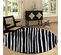 Modern Black and White Stripes Washable Round Carpet 120 cm, Minimalist Bedroom Circular Non-slip Rug - Print Decor Short Pile Carpet Non-Shedding for Living Room Kitchen Office Playroom