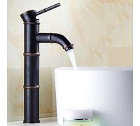 Modern Black Bamboo Bathroom Sink Faucet - Deck Mounted Single Handle Mixer with Hot & Cold Control - Stylish Home Improvement for Contemporary Bathrooms
