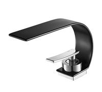 Modern Black Bathroom Faucet - Single Handle Brass Sink Mixer, Stylish Waterfall Design, Contemporary Washbasin Tap, Sleek Bathroom Fixture for Vanity Sink