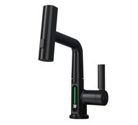 Modern Black Bathroom Faucet with Waterfall & 2-Mode Spray, Swivel Sink Tap with Digital Display, Stylish Washbasin Mixer for Contemporary Home Decor