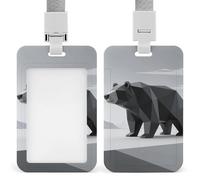 Modern Black Bear ID Badge Holder - Retractable Badge Reel, Vertical Card Name Tag Holder with Breakaway Lanyard, ID Cards Holders Case for Nurse Security Staff Women Men