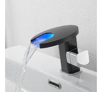 Modern Black Brass Bathroom Faucet - Stylish Single Handle Mixer Waterfall Design Contemporary Wash Basin Tap for Home Kitchen and Bath Use