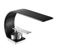 Modern Black Brass Bathroom Sink Mixer Faucet, Single Lever, Hot/Cold Water, Hoses, Slish Waterfall Basin Tap for Contemporary Bathrooms