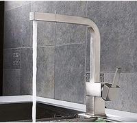 Modern Black Brushed Brass Kitchen Faucet - Square Pull Out Mixer Tap, Easy Clean High Arc, Single Handle, Durable Brass Construction, Ideal for Home & Restaurant Use.