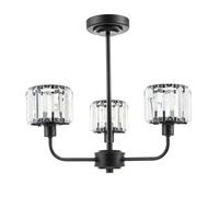 Modern Black Ceiling Light Fitting with Clear Crystal Glass Rods on Three Shades | 42cm x 42cm | 3 x 7w E14 | for Bedroom Dining Room Lounge etc by Happy Homewares