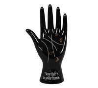 Modern Black Ceramic Palmistry Hand Ornament - 20cm x 10cm (1 Pc.) - Metallic Gold Astrology Symbols - Perfect for Holding Accessories