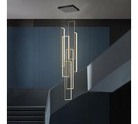 Modern Black Chandelier Ceiling Light - LED Pendant Lamp for Staircase, Hallway, Living Room, Duplex - Stylish Geometric Aluminum Design, Large Hanging Lighting Fixture