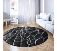 Modern Black Crocodile Texture Round Area Rug Low Pile Soft Washable Non Slip Carpet Throw Rugs Floor Mat for Bedroom Office Decor 80cm