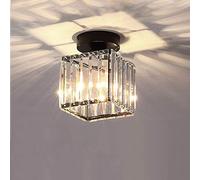 Modern Black Crystal Chandelier LED Ceiling Light Fixture - Square Semi Flush Mount Pendant for Kitchen Dining Room Living Room Bedroom Hallway