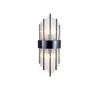 Modern Black Crystal Wall Sconce 2 Lights Flute Wall Lamp with Clear Strip Crystal Shade Wall Light Fxture for Hotel Living Room Restaurant Hallway-Black 18x46cm(7x18inch)