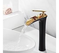 Modern Black & d Waterfall Faucet - Brass 1-Hole Bathroom Tap for Slish Countertop Sink - ry Design, Easy Inllat, Home Upgrade, Ele Basin Mixer