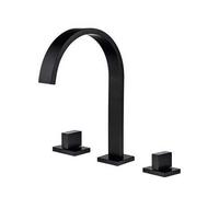 Modern Black Deck Mounted Bathroom Sink Faucet - T Square Design, Double Handle Hot & Cold Water Mixer, 3 Hole Installation, Elegant Fixture for Stylish Bathrooms