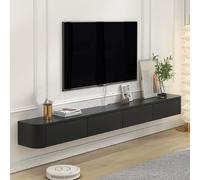 Modern Black Floating TV Stand Simple Design Media Storage Rack with Cable Management for Living Room & Bedroom (240x20x24CM)
