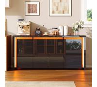 Modern Black Glossy Sideboard with LED Lighting 2 Ders & 4 Cabi Buffet Sto for Living Room Bedroom Office Hallway - Slish & Functal
