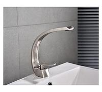 Modern Black/Gold Bathroom Faucet, Mezclador de Lavabo, Single Handle Waterfall Mixer Tap, Hot & Cold Water, Brushed Nickel Finish, Stylish Sink Taps.
