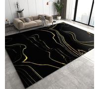 Modern Black Gold Rug 5x8, Abstract Gold Crack Marble Texture Area Rug, Non-Slip Foldable Easy Clean Washable Dirty Resistant Rugs for Living Room Bedroom Entryway Hallway Office