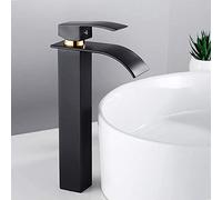 Modern Black Gold Waterfall Bathroom Basin Mixer Tap with Single Lever Handle Tall Square B Faucet for Countertop Sink