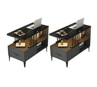 Modern Black-Gray End Table Set 2-Piece Side Tables with Steel Base 35.5" L x 16" W x 23" H & 31.5" L x 16" W x 23" H Stylish rage with Shelves