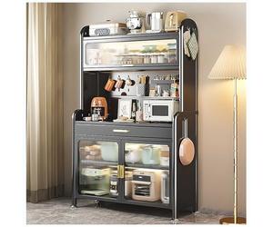 Modern Black Kitchen Bakers Rack with Drawer & Adjustable Shelves - 5-Tier Microwave Stand Buffet Coffee Bar Cabinet - Stylish Storage Solution for Home & Kitchen 179x80cm