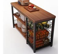 Modern Black Kitchen Island with 3 Shelves Multifunctional Buffet Cabinet Storage Rack for Kitchen Bathroom Living Room Space Saving Organizer (100cm/39.37in)