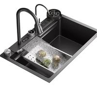 Modern Black Kitchen Sink Waterfall Faucet with Digital Display - Sleek Design (75x46x22cm) for Elegant Home Upgrade - Easy Installation & Durable Quality