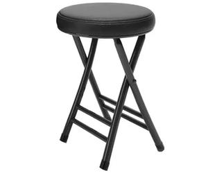 Modern Black Leather Folding Stool 330lb Capacity 20in Height Round Cushioned Bar & Kitchen Seat SpaceSaving Minimalist Design for Di & Home Use