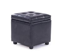 Modern Black Leather Footstool with Hidden Sto Box, Square Ottoman 42x42x40cm, Slish Recline Design for Living Room & Bedroom Use