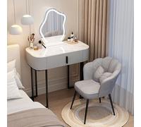 Modern Black Makeup Vanity Desk with Mirror & 3 Color LED Lights, Wooden Dressing Table with Storage, Compact Iron Legged Makeup Table for Bedroom (60cm)